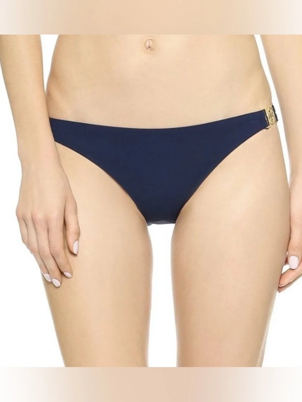 Tory Burch Miller Swimwear Two Piece Gold Logo Triangle Bikini M Navy Swimsuit